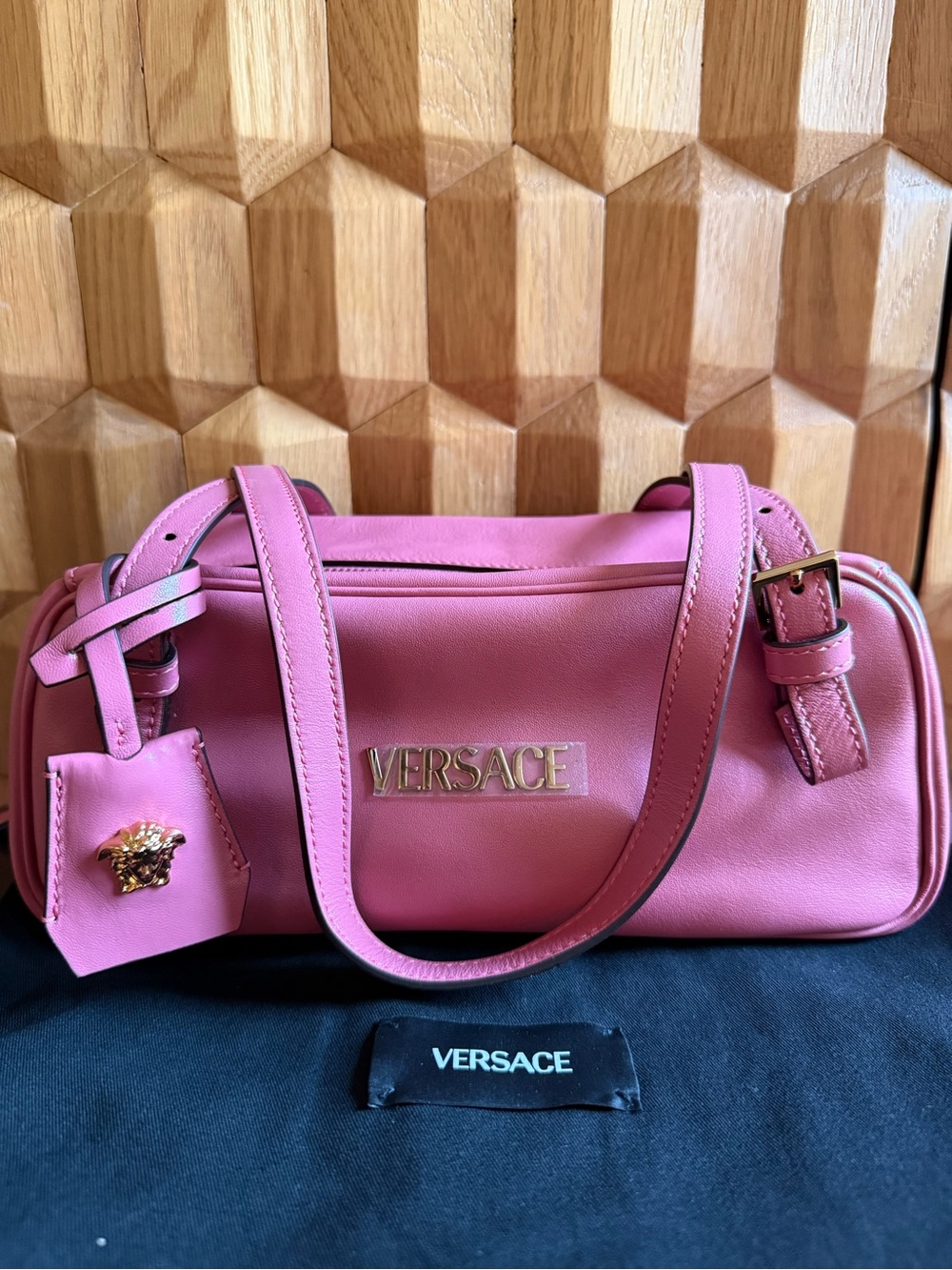 Versace Tag Nappa Leather Bowling Bag